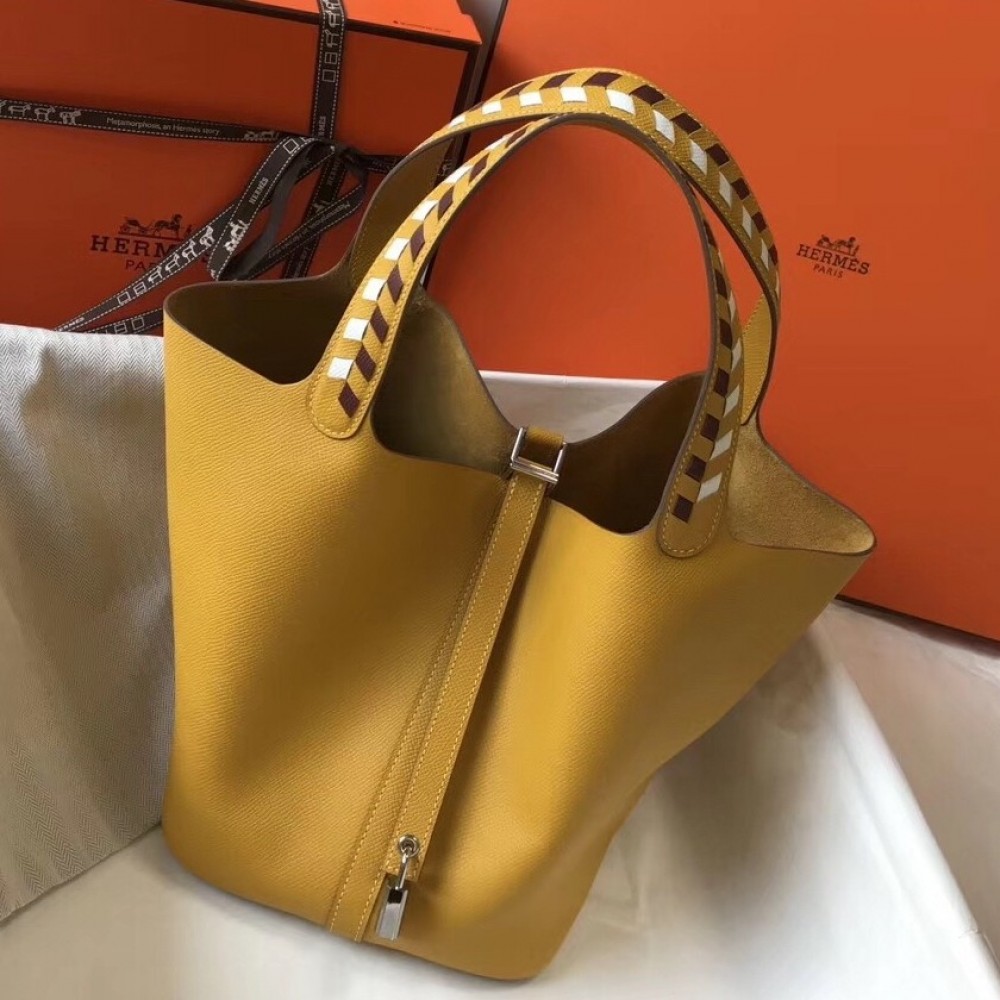 Hermes Yellow Picotin Lock 22 Bag With Braided Handles LDBS243376