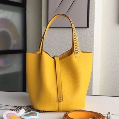 Hermes Yellow Picotin Lock 22cm Braided Handle Bag LDBS243377