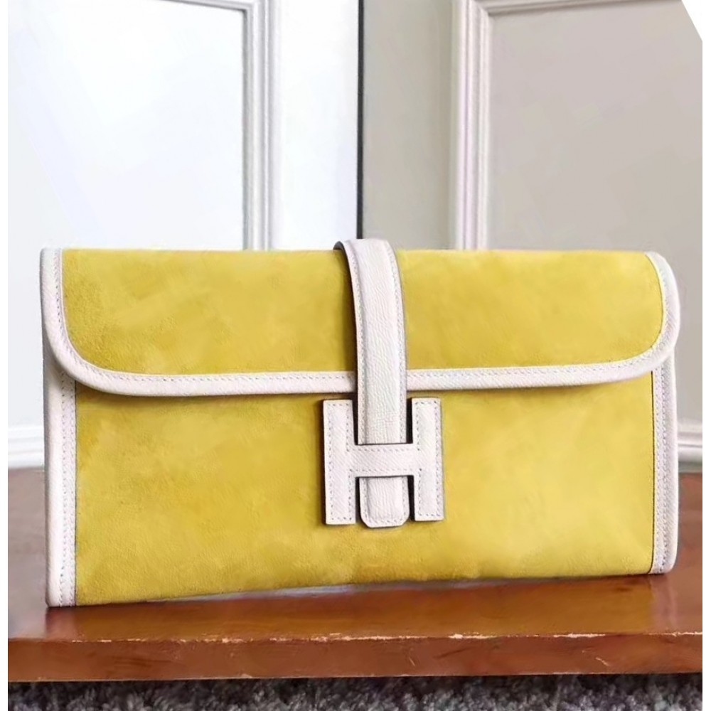 Hermes Yellow Suede Jige Elan 29 Clutch Bag LDBS243378