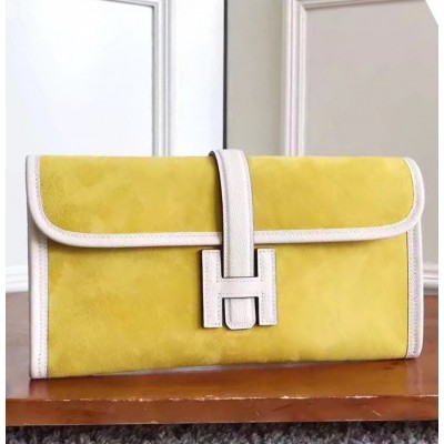 Hermes Yellow Suede Jige Elan 29 Clutch Bag LDBS243378