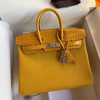 Hermes Yellow Touch Birkin 30cm Bag Shiny Niloticus Crocodile Skin LDBS243380