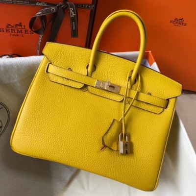 Hermes Birkin 25 Bag In Yellow Clemence Leather with GHW