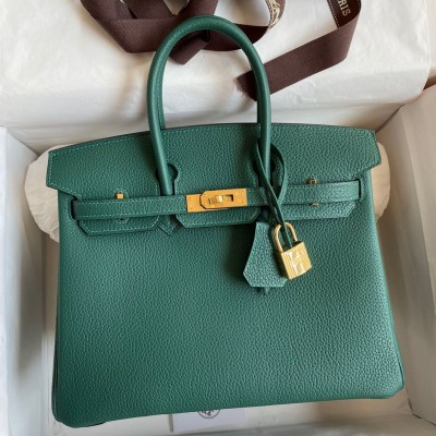 Hermes Birkin 25 Retourne Handmade Bag In Malachite Clemence Leather