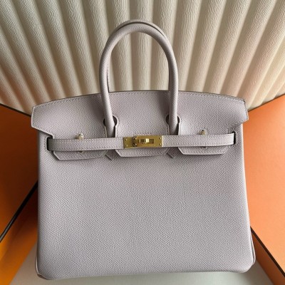 Hermes Birkin 25 Retourne Handmade Bag In Mauve Pale Epsom Calfskin