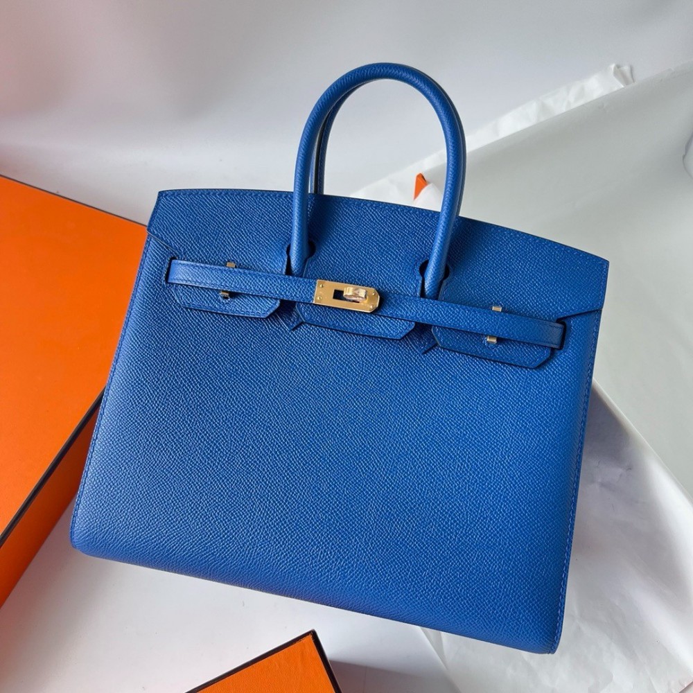 Hermes Birkin 25 Sellier Handmade Bag In Blue France Epsom Calfskin