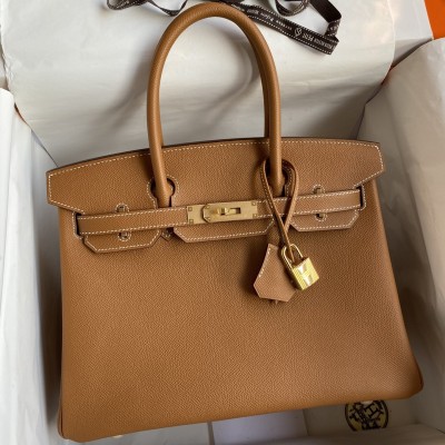 Hermes Birkin 30 Retourne Handmade Bag In Gold Epsom Calfskin