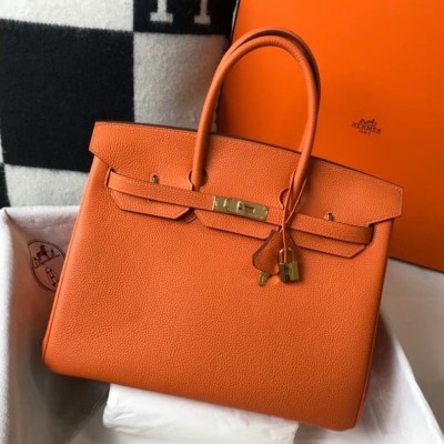 Hermes Birkin 35 Bag in Orange Clemence Leather with GHW