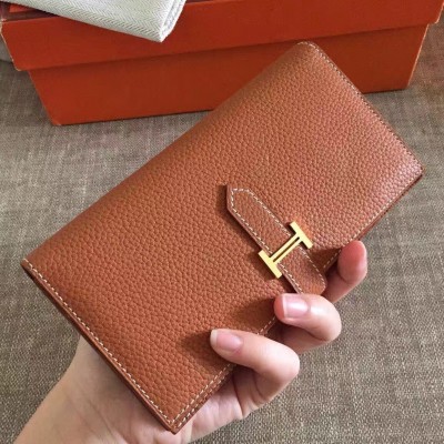 Hermes Brown Clemence Bearn Gusset Wallet