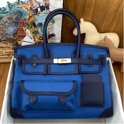 Hermes Cargo Birkin 35cm Limited-edition Bag in Blue Canvas