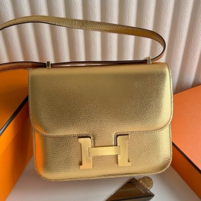 Hermes Constance 1-18 Mirror Bag in Dore Metallic Chevre Mysore Leather