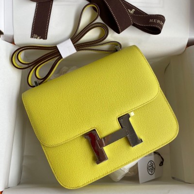 Hermes Constance 18 Handmade Bag In Lime Epsom Calfskin