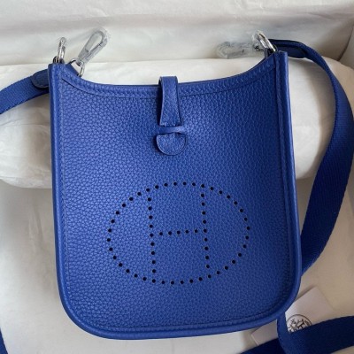 Hermes Evelyne Mini Handmade Bag in Blue Electric Clemence Leather