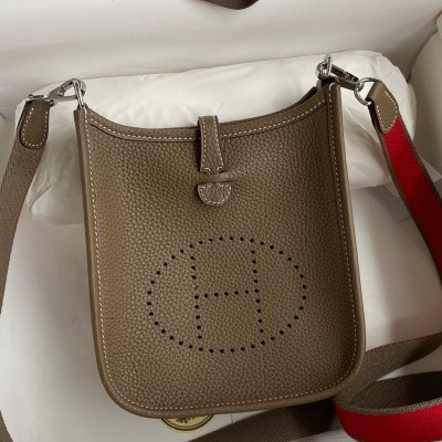 Hermes Evelyne Mini Handmade Bag in Taupe Clemence Leather