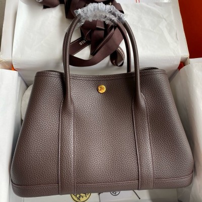 Hermes Garden Party 30 Handmade Bag in Ebene Clemence Leather