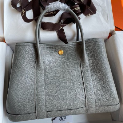 Hermes Garden Party 30 Handmade Bag in Gris Meyer Clemence Leather