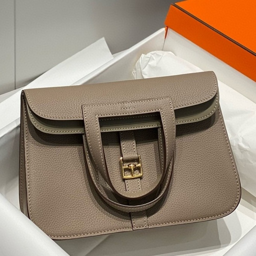 Hermes Halzan 25 Bag in Gris Asphalt Clemence Leather