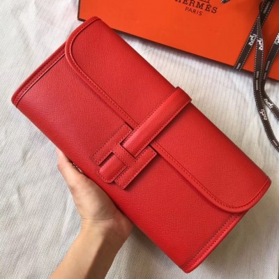 Hermes Jige Elan 29 Clutch Bag In Red Epsom Leather