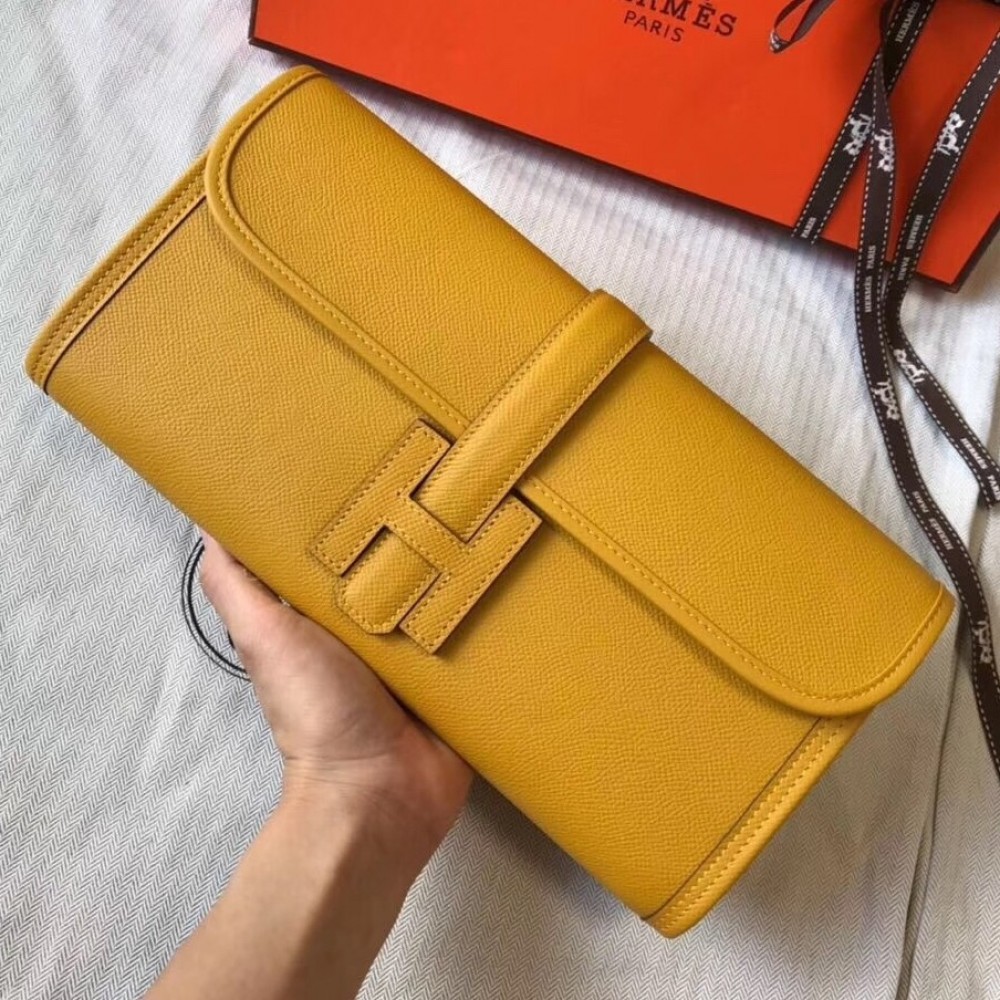 Hermes Jige Elan 29 Clutch Bag In Yellow Epsom Leather