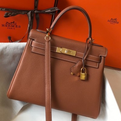 Hermes Kelly 25cm Retourne Bag in Gold Clemence Leather GHW