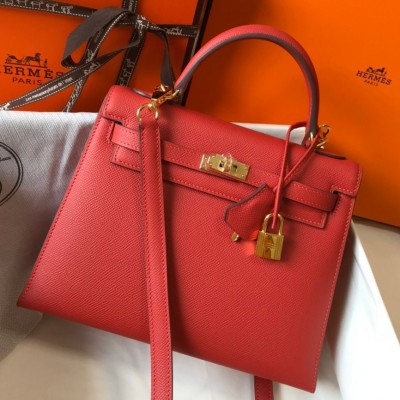 Hermes Kelly 25cm Sellier Bag in Red Epsom Calfskin GHW