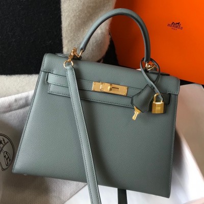 Hermes Kelly 25cm Sellier Bag in Vert Amande Epsom Calfskin GHW