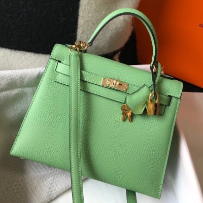 Hermes Kelly 25cm Sellier Bag in Vert Criquet Epsom Calfskin GHW