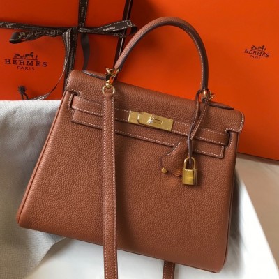 Hermes Kelly 28cm Retourne Bag in Gold Clemence Leather GHW