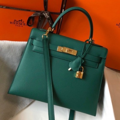 Hermes Kelly 28cm Sellier Bag in Malachite Epsom Calfskin GHW