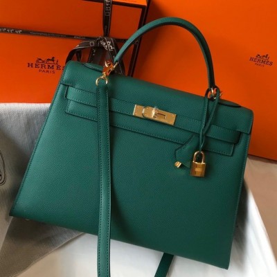 Hermes Kelly 32cm Sellier Bag in Malachite Epsom Calfskin GHW