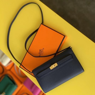 Hermes Kelly Classique To Go Wallet In Dark Blue Epsom Calfskin