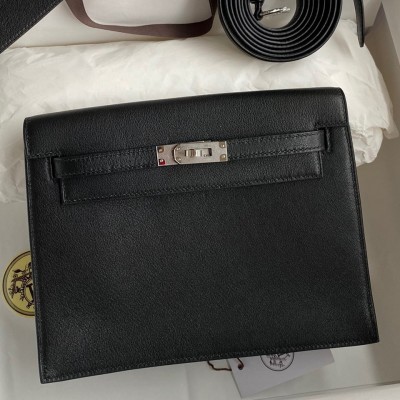 Hermes Kelly Danse II Handmade Bag In Black Evercolor Calfskin