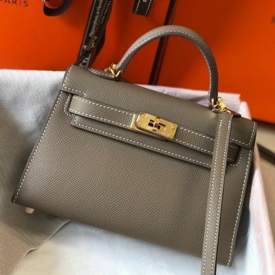 Hermes Kelly Mini II Sellier Bag In Taupe Epsom Leather