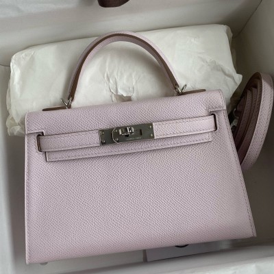 Hermes Kelly Mini II Sellier Handmade Bag in Mauve Pale Epsom Calfskin