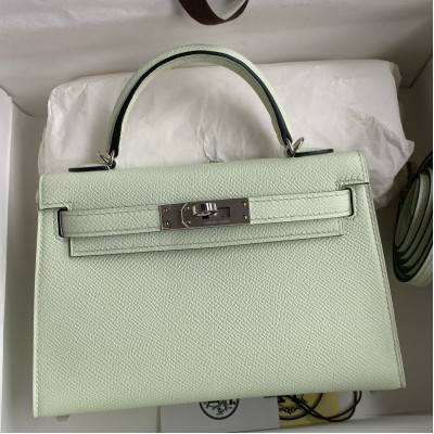 Hermes Kelly Mini II Sellier Handmade Bag in Vert Fizz Epsom Calfskin