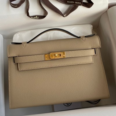 Hermes Kelly Pochette Handmade Bag In Trench Epsom Calfskin