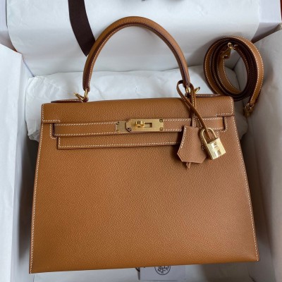 Hermes Kelly Sellier 28 Handmade Bag In Gold Epsom Calfskin