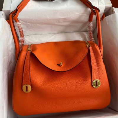 Hermes Lindy 30 Handmade Bag In Orange Clemence Leather