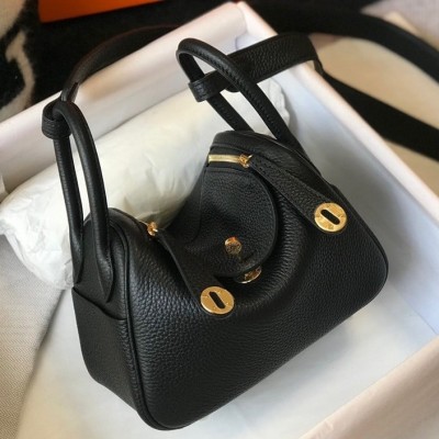 Hermes Lindy Mini Bag In Black Clemence Leather GHW