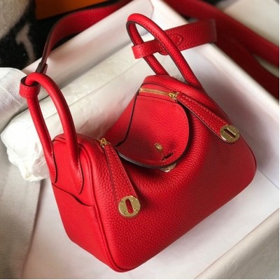 Hermes Lindy Mini Bag In Red Clemence Leather GHW