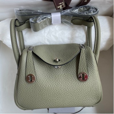 Hermes Mini Lindy Handmade Bag In Sauge Clemence Leather