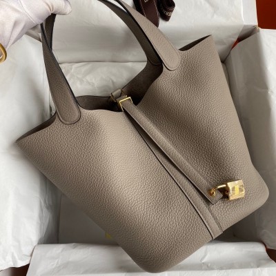 Hermes Picotin Lock 22 Handmade Bag in Gris Asphalt Clemence Leather