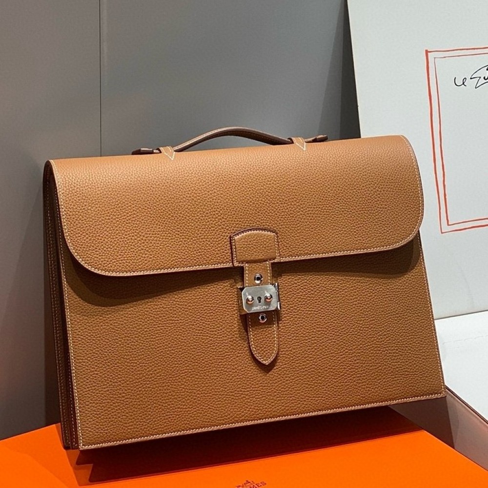 Hermes Sac a Depeches 38 Briefcase in Gold Clemence Leather