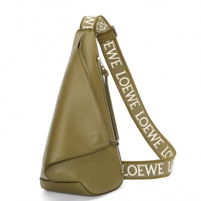 Loewe Anton Sling Bag in Olive Calfskin and Jacquard LDBS244307