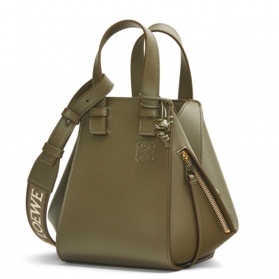 Loewe Compact Hammock Bag in Khaki Green Satin Calfskin LDBS244309