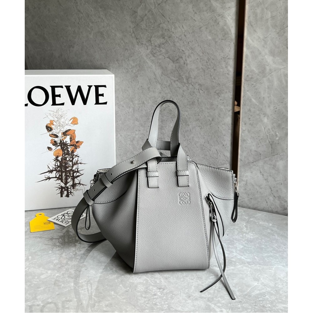 Loewe Compact Hammock Bag in Pearl Grey Grained Calfskin LDBS244313