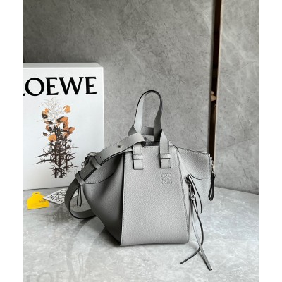 Loewe Compact Hammock Bag in Pearl Grey Grained Calfskin LDBS244313