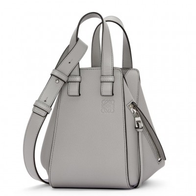 Loewe Compact Hammock Bag in Pearl Grey Grained Calfskin LDBS244313