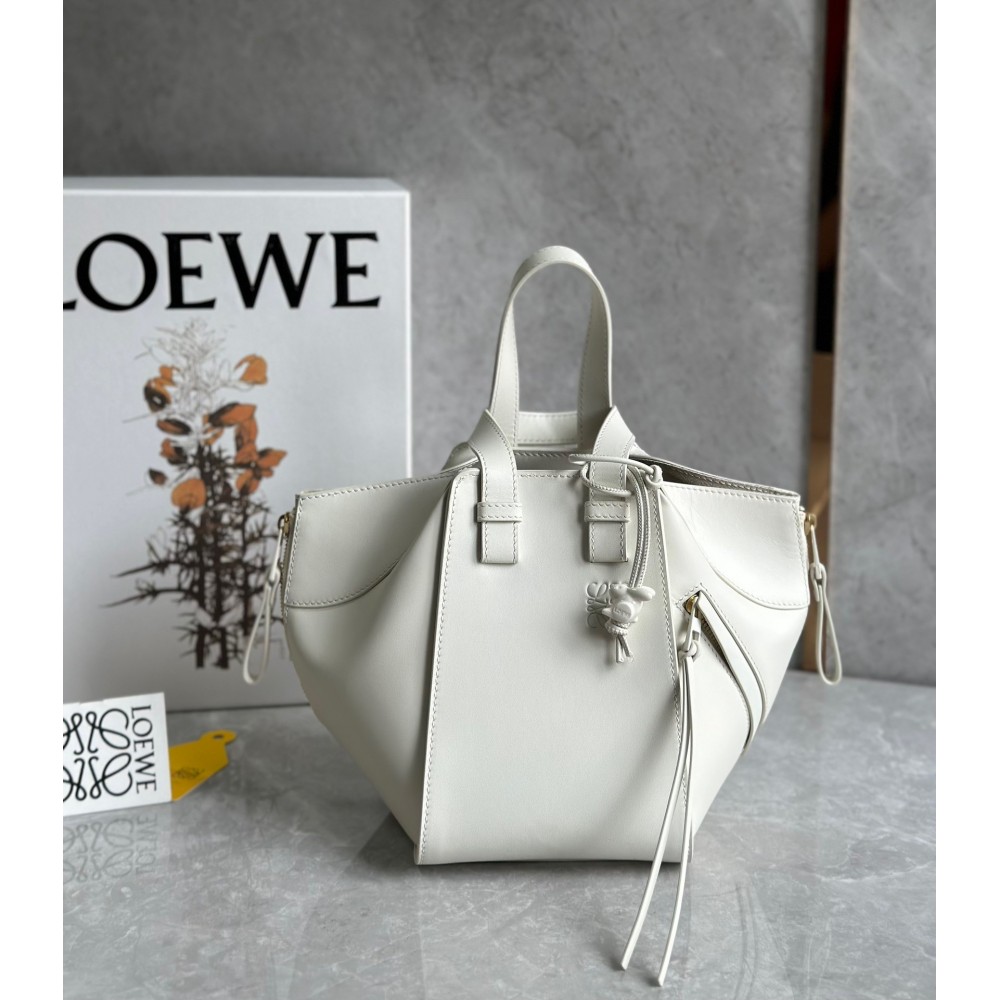 Loewe Compact Hammock Bag in White Satin Calfskin LDBS244315