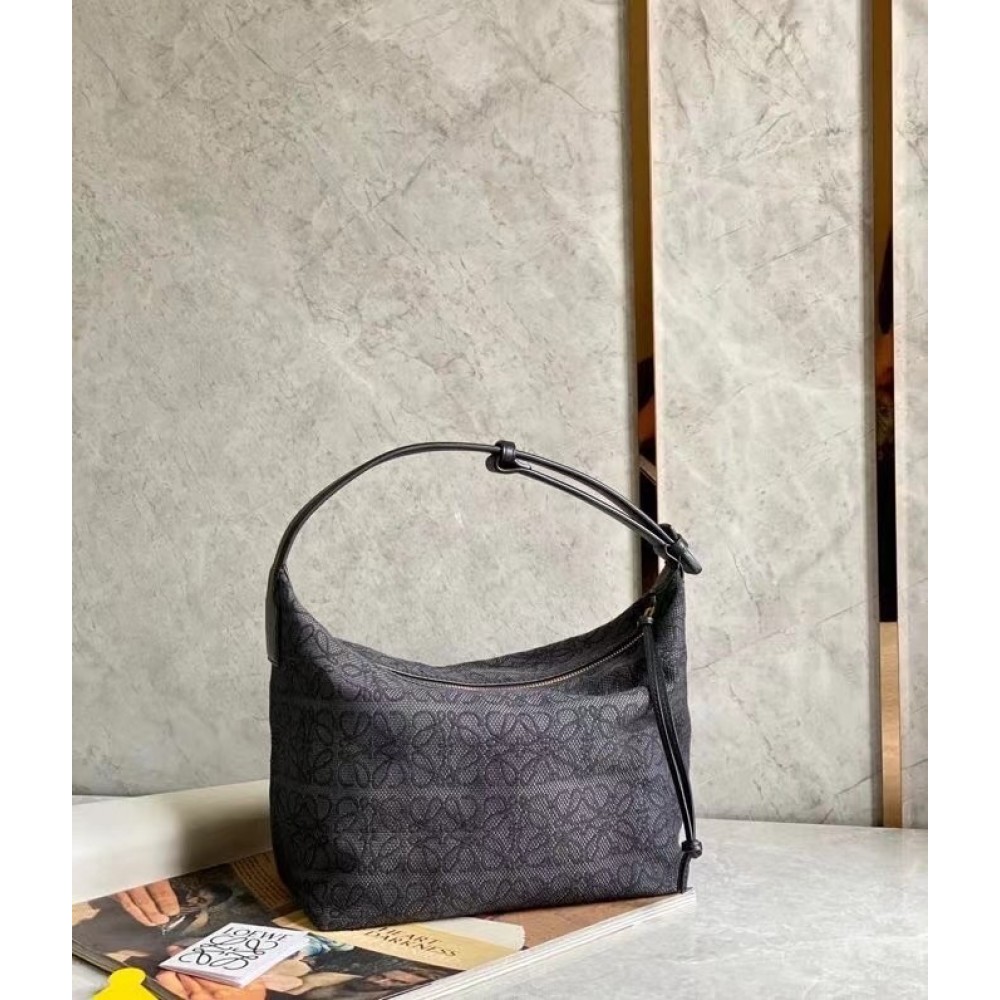 Loewe Cubi Hobo Bag in Black Anagram Jacquard LDBS244316