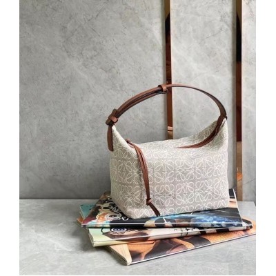 Loewe Cubi Hobo Bag in Ecru Anagram Jacquard LDBS244317